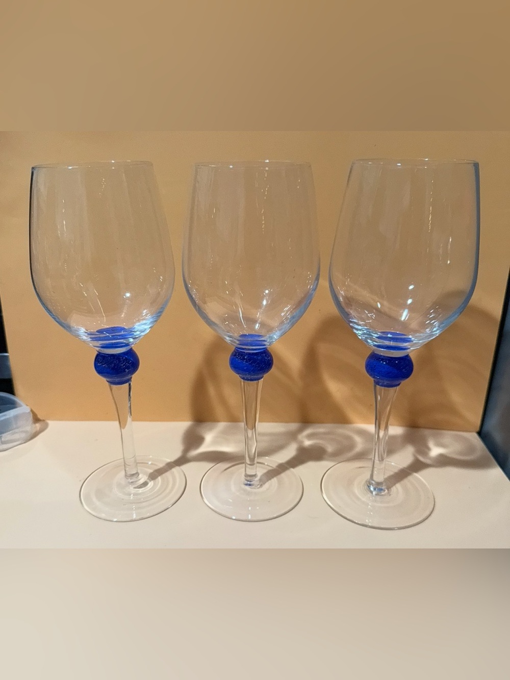 Blue Accent Wine Glasses - Set of 3